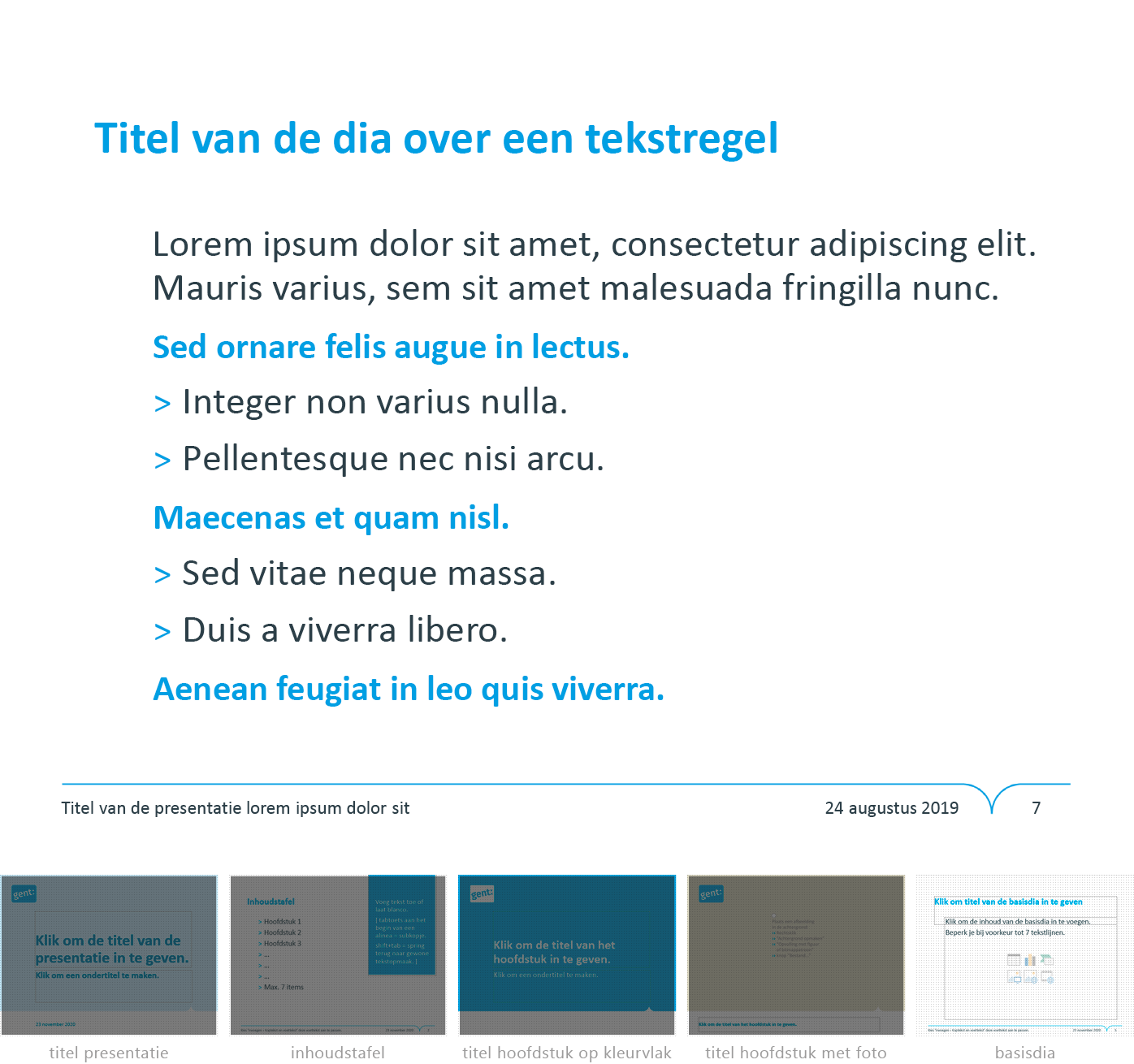 Dia-type "basisdia" uit het Powerpoint-sjabloon van de Stad Gent.