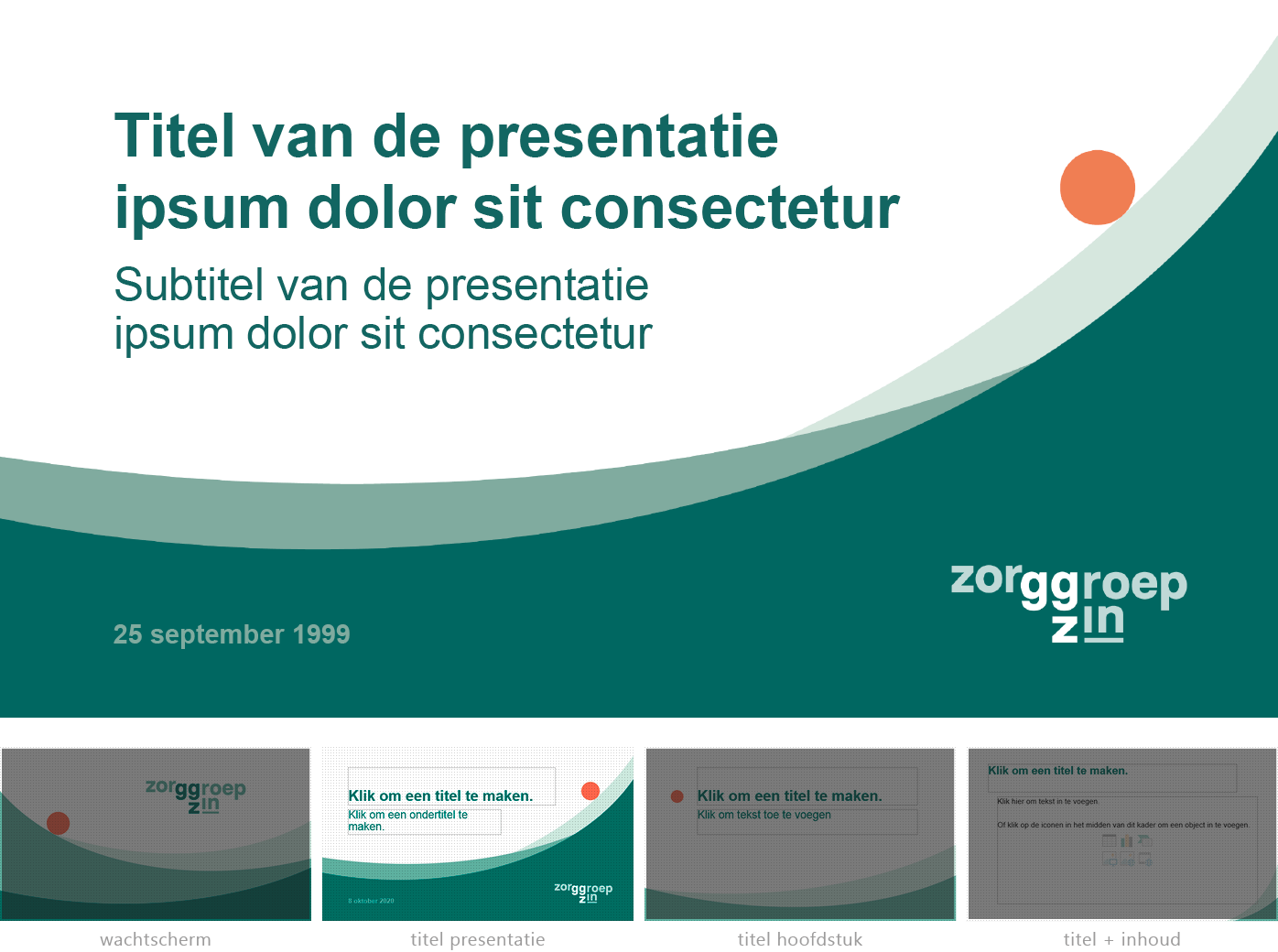 Dia-type "titel van de presentatie" van het Powerpoint-sjabloon voor zorGGroep Zin.