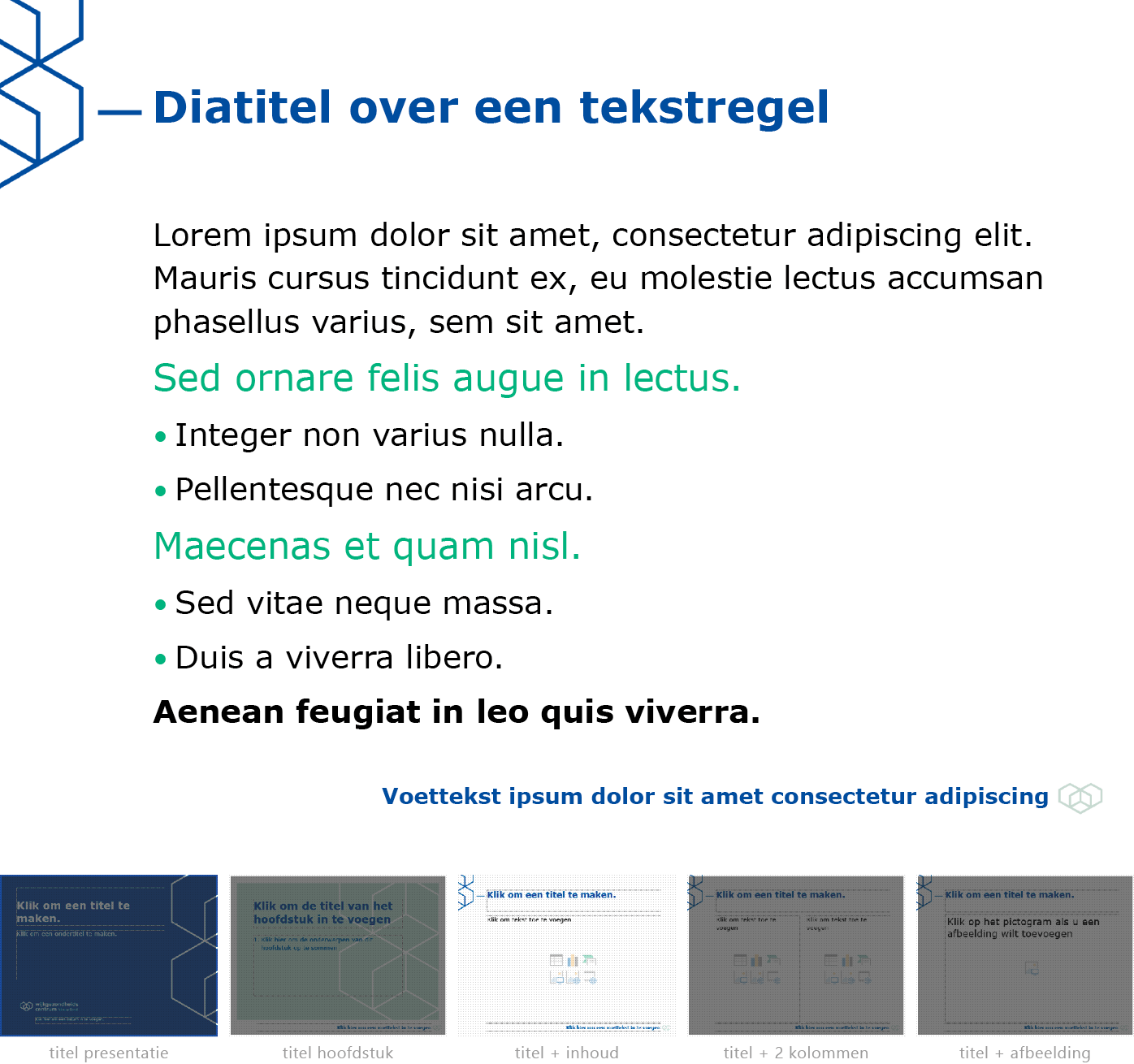 Dia-type "titel + inhoud" van het Powerpoint-sjabloon voor WGC Nieuw Gent.